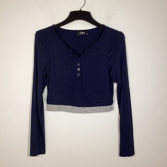 Cider Bundle Of 2 Long Sleeve Crop Top XL Black Navy Basic Shirt Staple Layering - Picture 6 of 9